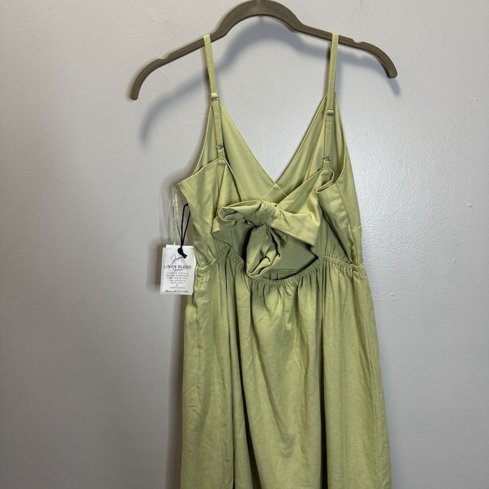 Japna Singh Dress Women's Size Small Green Tiered Bottom Lined Chest Linen Blend - Picture 6 of 10